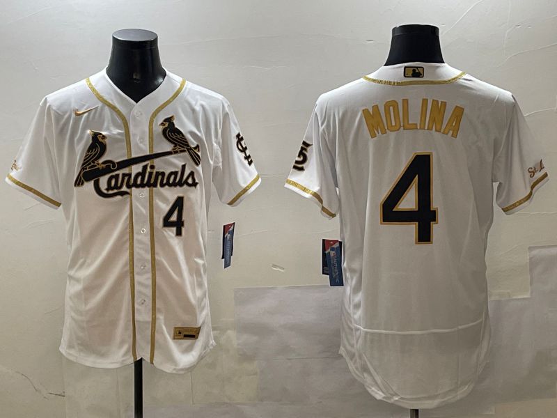 Men St.Louis Cardinals #4 Molina White Gold Elite 2025 Nike MLB Jersey style 1->st.louis cardinals->MLB Jersey